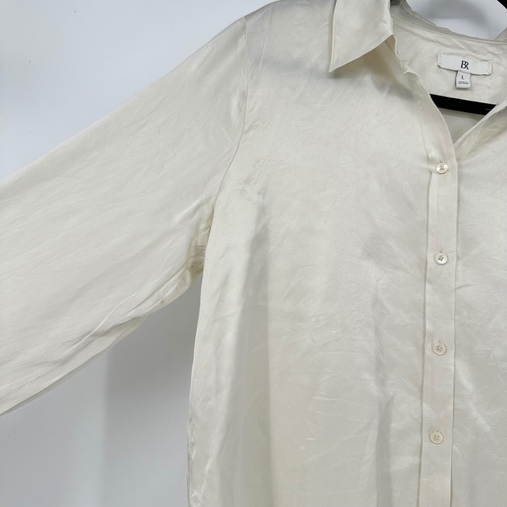 Banana Republic 100 Silk Ivory Button Shirt Blouse Long Sleeve Chic Minimalist L - Picture 7 of 8